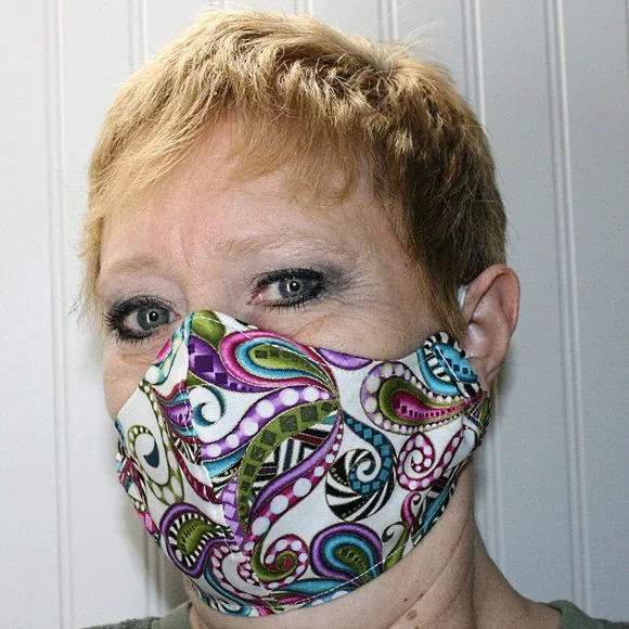 HAND CRAFTED Face Mask Paisley Mardi Gras Adult Cloth Fabric Print - Shield