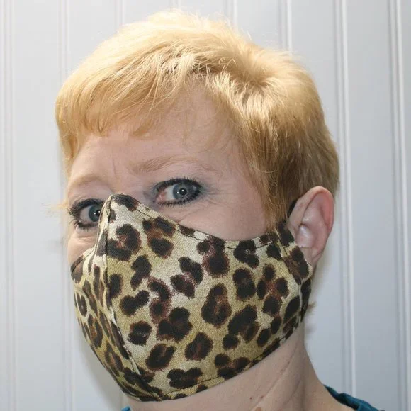 HAND CRAFTED Face Mask Leopard Animal Adult Cloth Fabric Print - Shield Style
