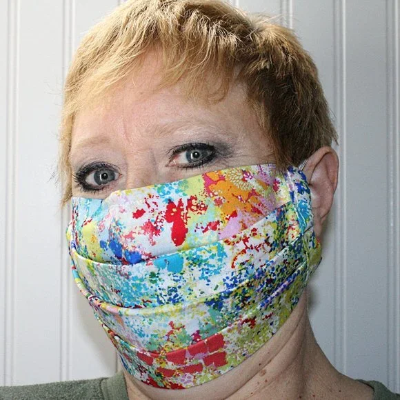 HAND CRAFTED Face Mask Paint Splatter Colorful Cotton - Adult - Pocket Style