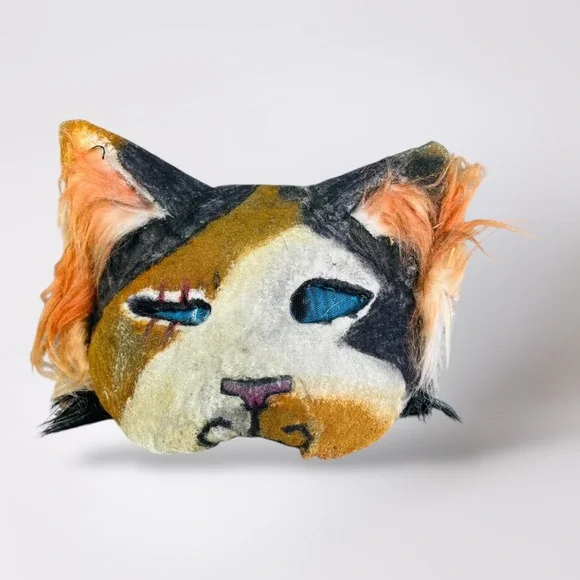 Calico Cat Mask Costume‎ Cosplay Halloween Animal Faux Fur Therian Handmade