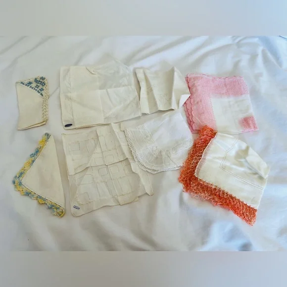 Lot of 8 Handkerchief Set, Linen, Cotton, Crochet New Vintage