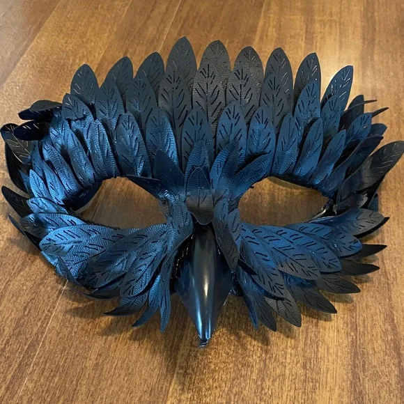 Black Feathered Half Face Mask