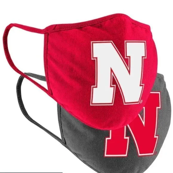 New in Package University of Nebraska Cornhuskers Face Covering Masks Set of 2