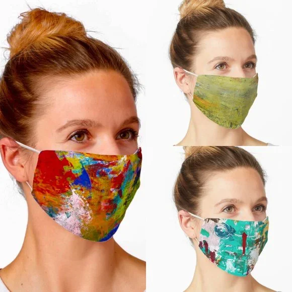 3-pack Redbubble face masks, artwork by Noora Elkoussy