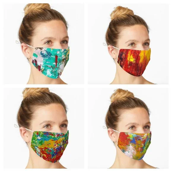 4-pack Redbubble face masks featuring artwork of Noora Elkoussy