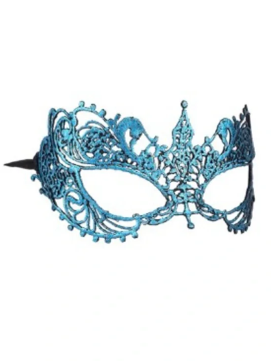💞 New Metallic Blue Lace Filigree Masquerade Mask with Ribbon Ties