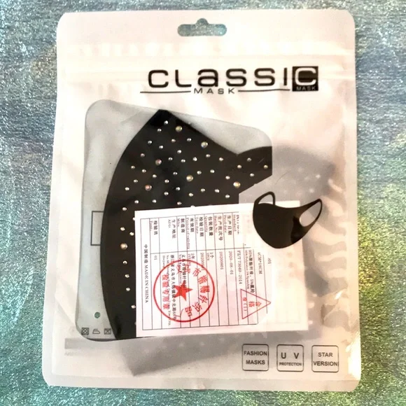 🔥 3/$15 Black Face Mask with Iridescent & Clear Rhinestones