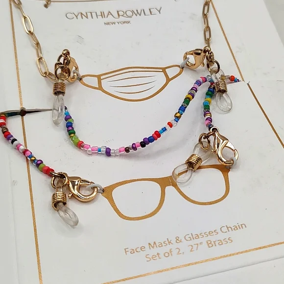 Cynthia Rowley Gold & Beaded Face Mask Or Glasses Chain
