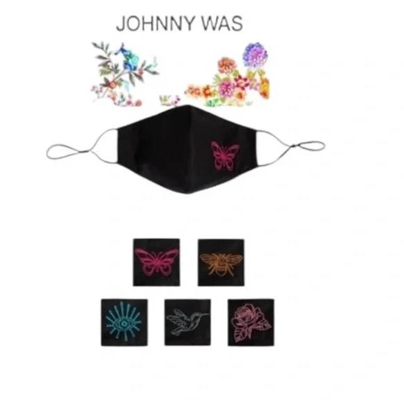 Johnny Was Embroidered Face Masks 5 Pack Brand New in Package Black