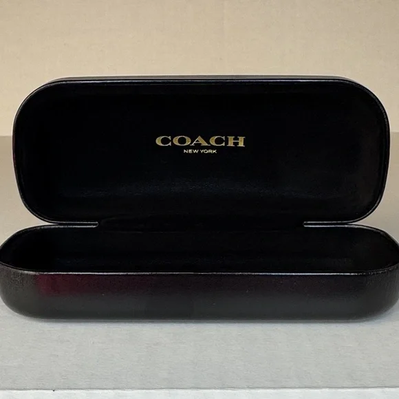 COACH New York Clamshell/Hardshell Eyeglass Case/Black Embossed Leather