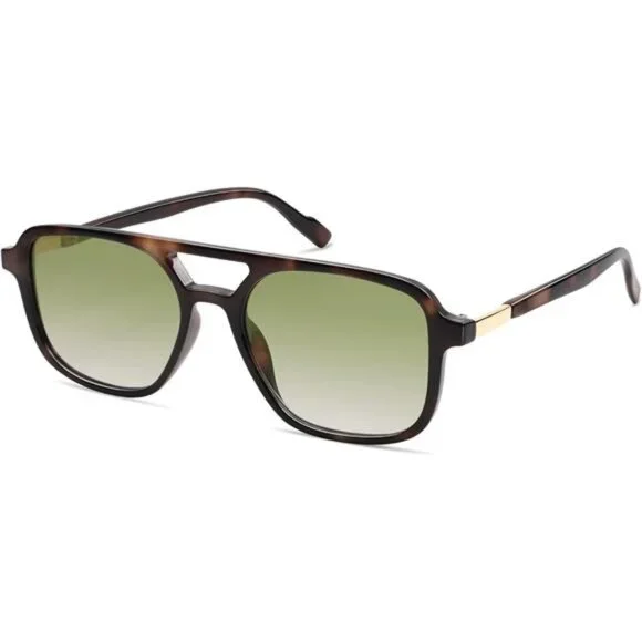 Retro Aviator Sunglasses for Women Men Leopard/Green