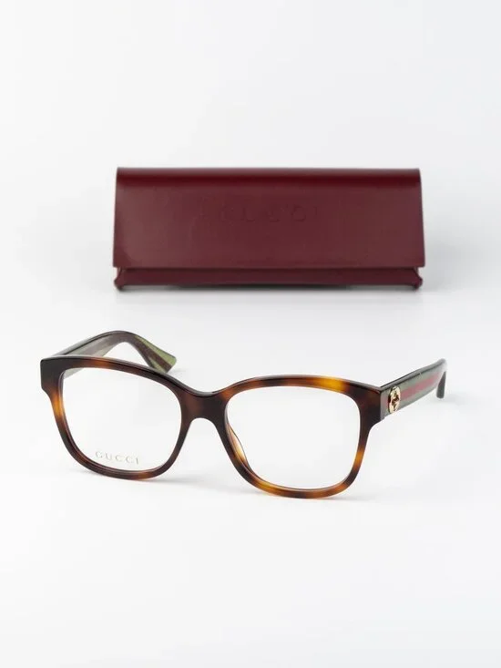 Gucci Women Eyeglasses Havana Square GG0038O 002 NEW AUTHENTIC