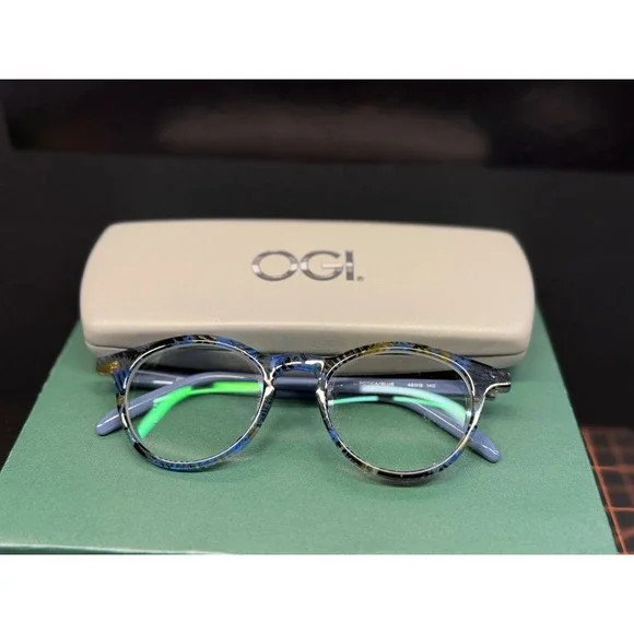 OGI Potica Blue Round Eyeglasses Handmade in Japan Tortoise Frames 46-19-140