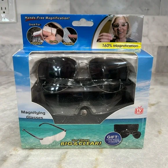160% HANDS-FREE Magnifying Glasses with Bonus Aviator Glasses and Case