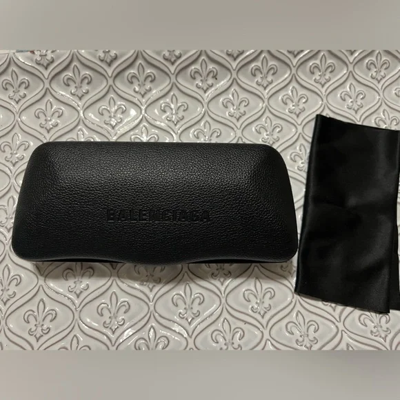Balenciaga Black Textured Leather Sunglass Case (glasses not included)