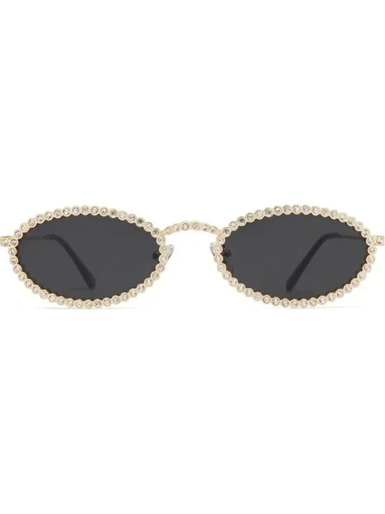 SOJOS Women Retro Oval Rhinestone Sunglasses 90s Style Bling Hippie Disco Black