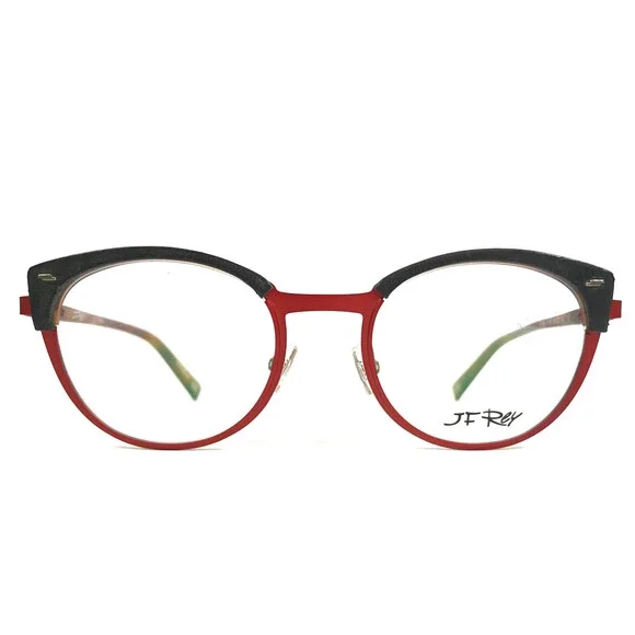 J.F. Rey Eyeglasses Frame JF2843 3000 Black Leather Brown Red Cat Eye 50-20-143