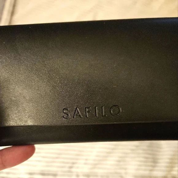 SAFILO Black Leather Eyeglass Case‎ W Cleansing Cloth.