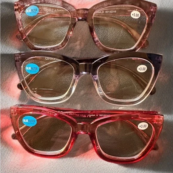 NEW 3 PACK BLUE LIGHT FILTER OVERSIZED RETRO READING GLASSES