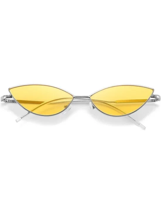 Women's Cat Eye Cute Sunglasses Triangle Vintage Trendy Cool Sun Glasses Yellow