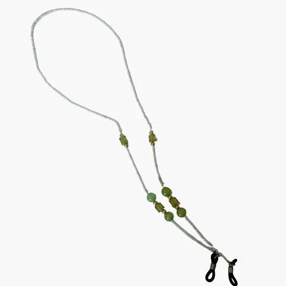 Handcrafted Beaded Eyeglass Holder Necklace Green Beads Grannycore