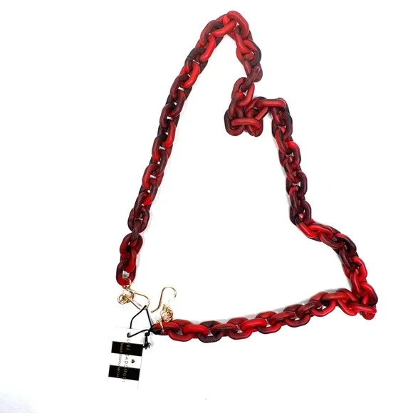 RARE Lele Sadoughi Resin Chain Link 14K Gold Sunglasses Mask Chain Red Black