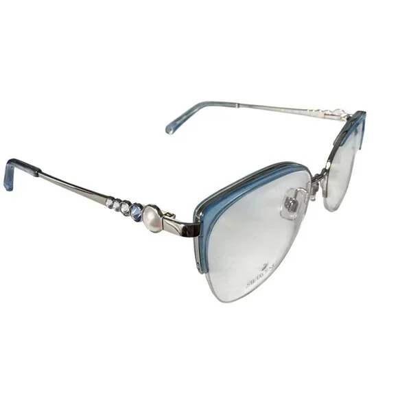 Swarovski SK5307 Eyeglass Frame Only 55-17-140 Blue Metal Semi-Rimless Gemstones