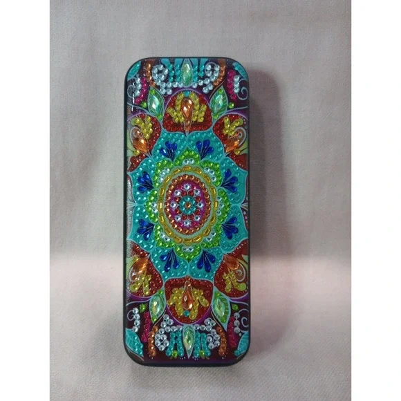 New Handmade Diamond Painted Eyeglass Case Colorful Mandala Rhinestone...