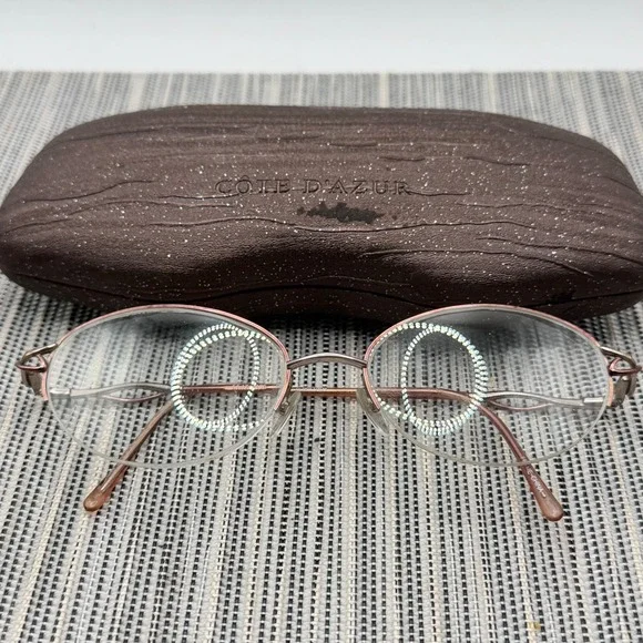 Cote D'Azur Eyeglass Frames 51-17-135 Mauve Silver Semi Rimless Oval with Case