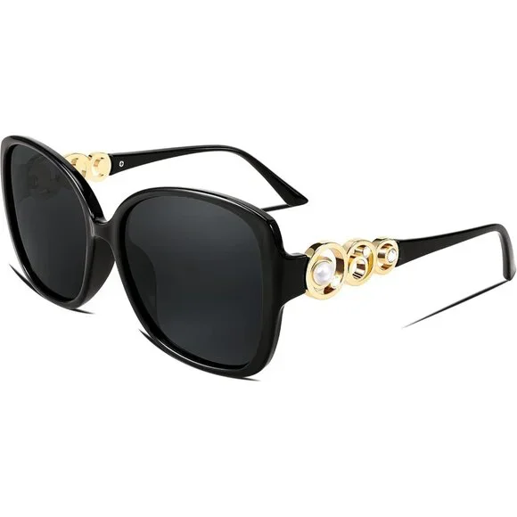 Womens Fashion Sunglasses Square Frame With Pearl Sparkling Eyes Protection