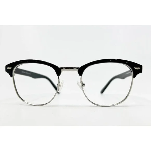 EyeBuyDirect Eyeglass Frames Unisex Black Silver Browline Coexist 49-21-142 C1