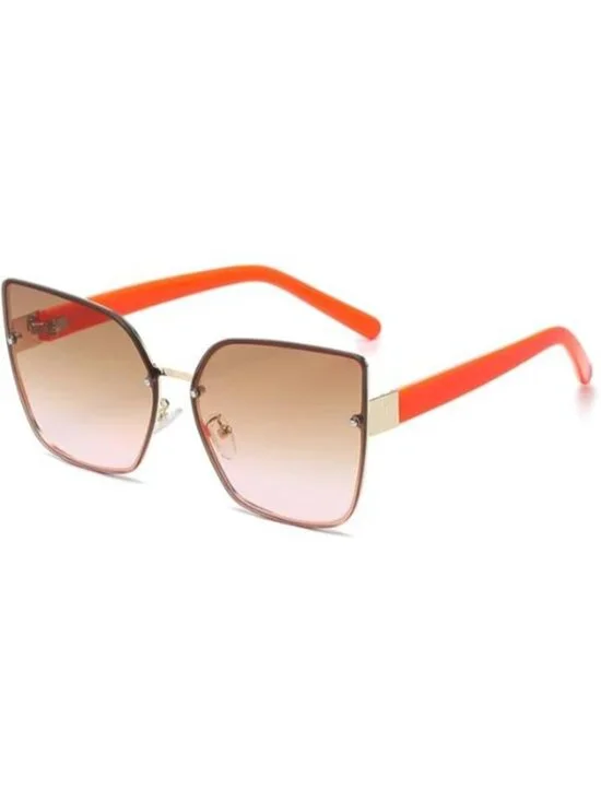 Women's Square Sunglasses Rimless Design Metal Frame Gold UV Protection Orange