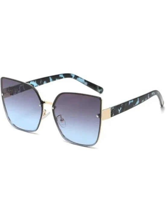Women Square Sunglasses Rimless Design Metal Frame Gold UV Protection Grey Blue