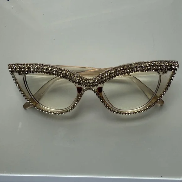 Glamorous Cat Eye Rhinestone Glasses Clear Lens Fashion Statement Eyewear‎ Z3293