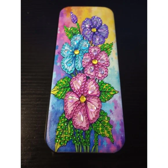 Handmade Diamond Painted Eyeglass Case Floral Rhinestone Glasses Holder Colorful