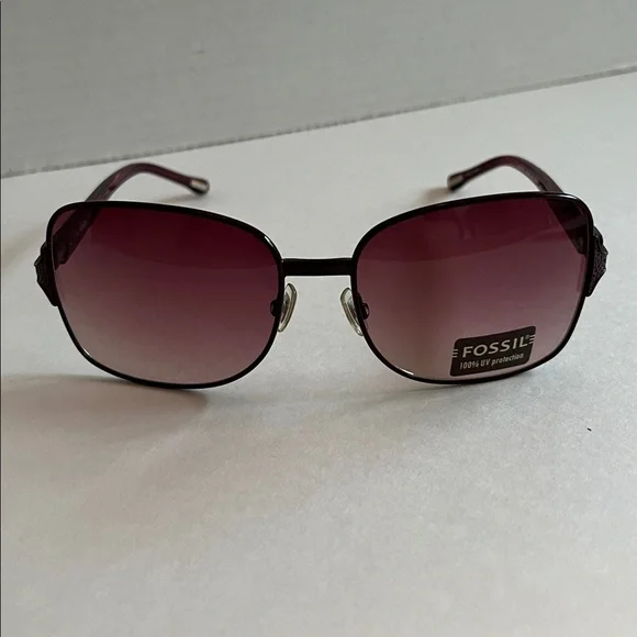 FOSSIL NWOT Addie Plum Fade 100% UV Textured Metal 56-16-130 Square Sunglass