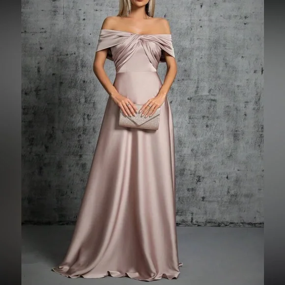 Luxe off shoulder twist front party prom wedding dress
