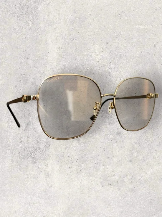 Gucci Gold Metal Oversized Square Women's Sunglasses - Gold