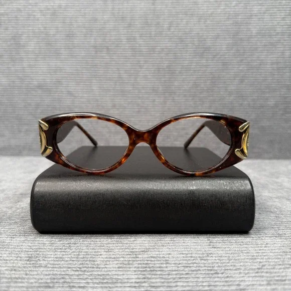 Vintage Tortoise Shell Snake Temple Y2K Eyeglasses Gold Serpent  Oval Frames