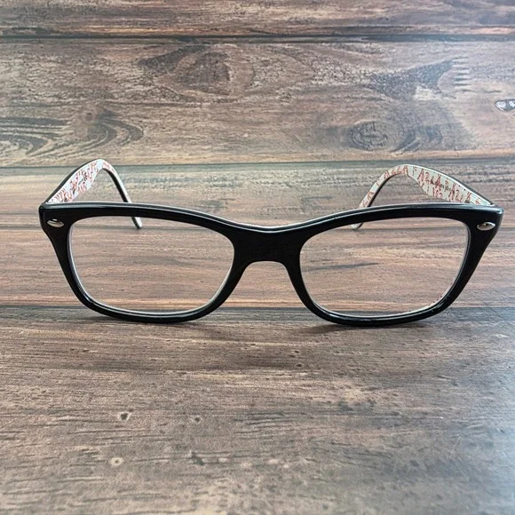 Ray-Ban RB 5228 5014 Black White Red Logo Print Eyeglasses 50-17-140