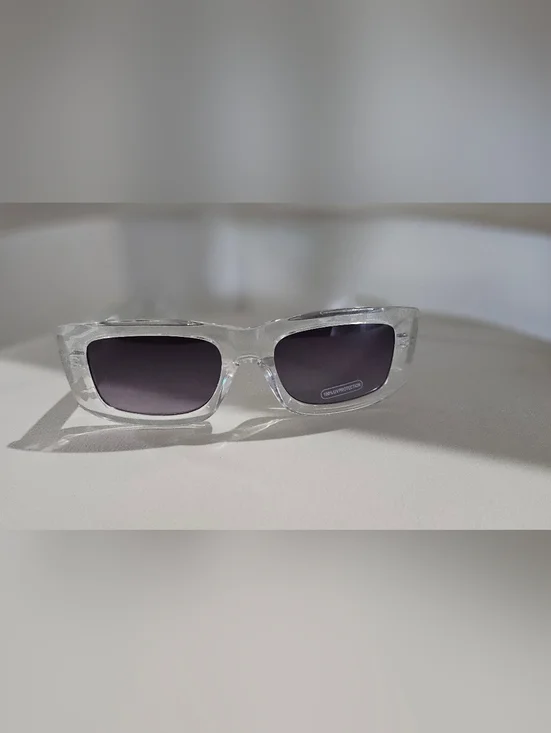 Retro Clear Frame Sunglasses Tropical Palm Print Arms Gradient Lens UV Protectio
