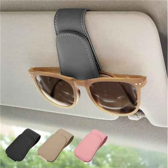 Magnetic Leather Sunglass Holder Eyeglass Hanger Clip for Car Sun Visor Gray