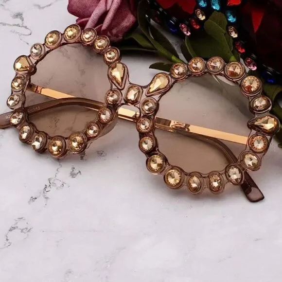 Crystal Women Big Rhinestone Sunglasses Oversized Round