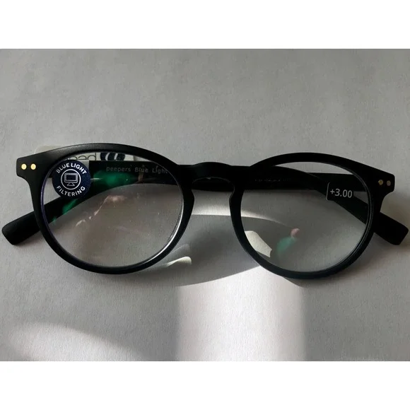 NEW Black Rumor Peepers Round Reading Glasses +3.00