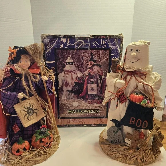 Vtg Nos Halloween Witch & Ghost Resin Fabric Mache statue Figure‎ Large Set NEW