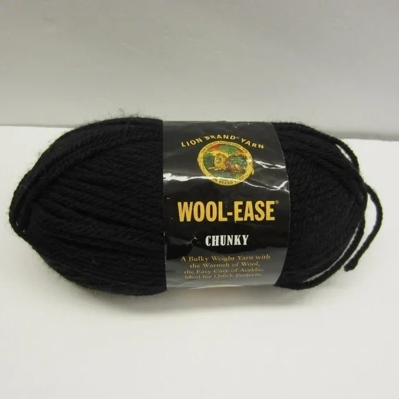 Lion Brand yarn‎ , wool-ease chucky black ,wool/acrylic blened;bulk weight