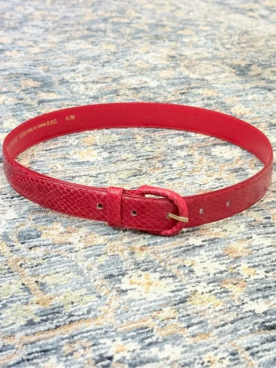 Vintage Snakeskin Cherry Red Thin Belt 80s 90s Indie Retro
