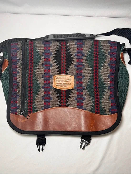 Vintage Pendleton Multicolor Navajo-Style Messenger Bag with Leather Accent