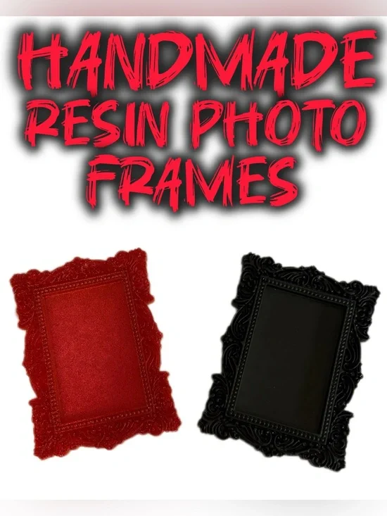 Handmade Resin Mini Photo Frames - Red & Black Ornate Set - Crafting Supplies