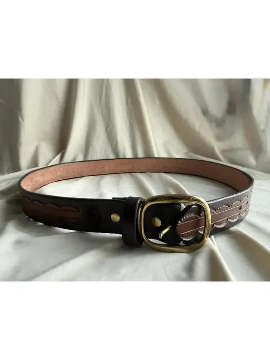 Vintage A.L. Johnson Tooled Leather Western Belt Size 26 XS